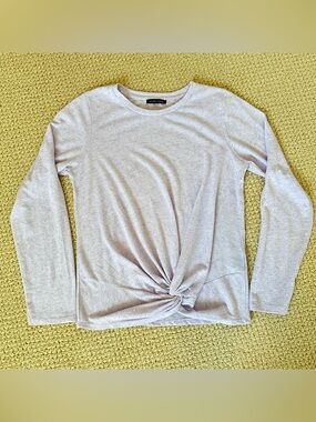 Jeanne Pierre Twist Front Top Linen Blend Long Sleeve Heathered Lavender Women’s
